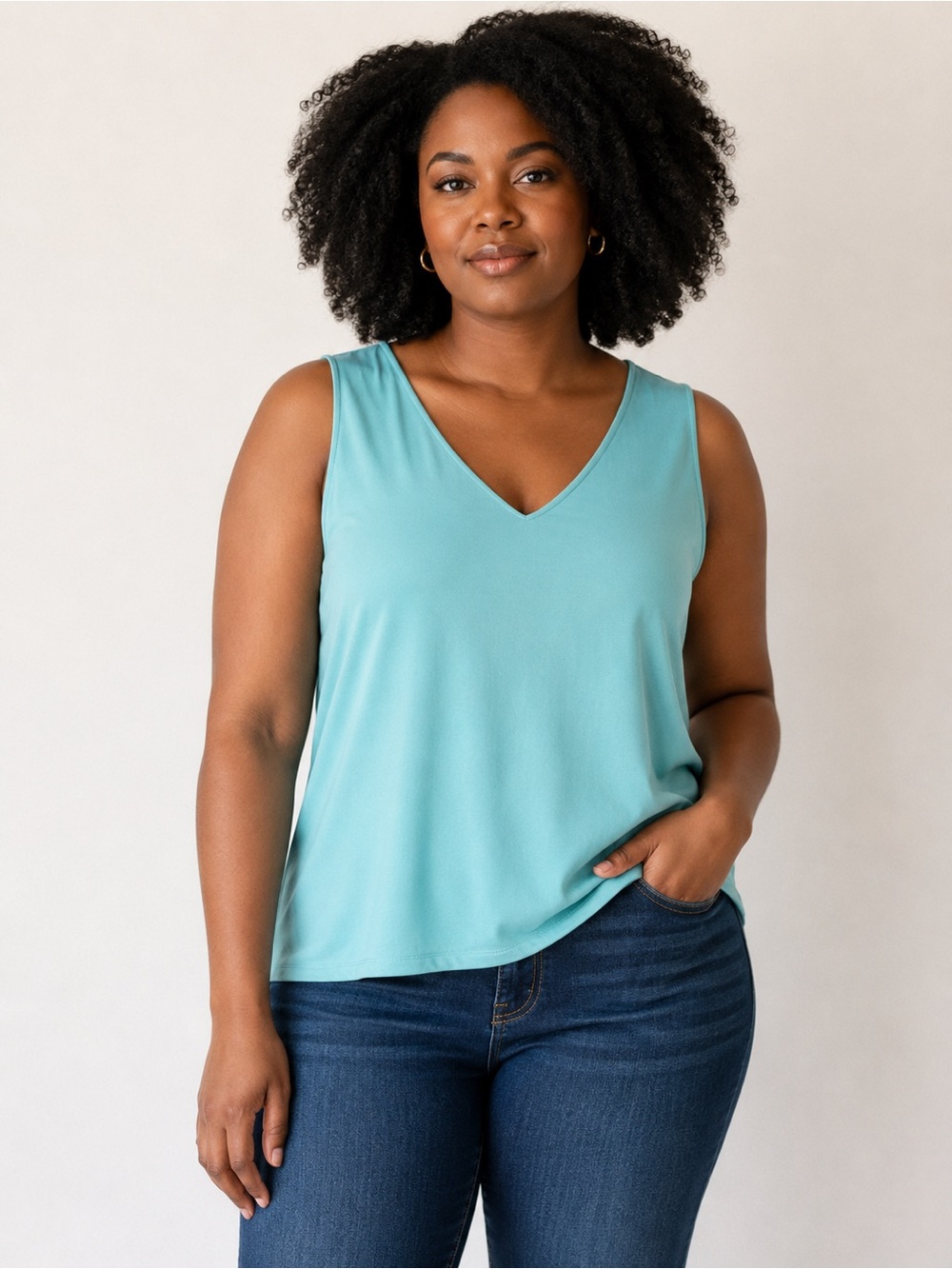 Cleo Aqua Sleeveless V-Neck Top – Size XL